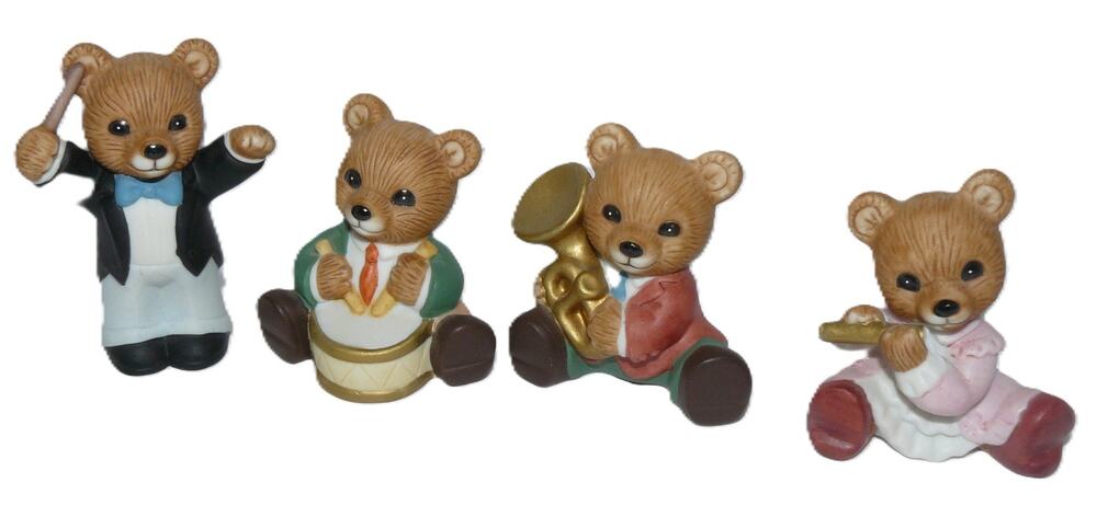 Teddy Bear Conductor & Orchestra Figurine Set of 4 Homco Bear Miniatures SEE
